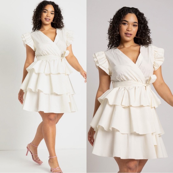 Eloquii Ruffled Tiered Mini Dress Cream NWT Size 16 - Picture 1 of 9